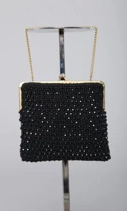 Sac 1970 du soir au crochet perlé noir