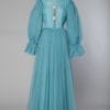 Robe en Cigaline bleue griffée "Madame Grès 1 rue de la Paix"