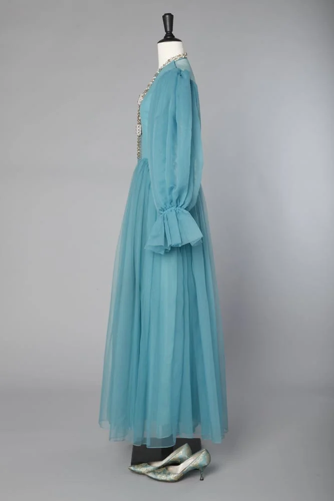 Robe en Cigaline bleue griffée "Madame Grès 1 rue de la Paix" – Image 3