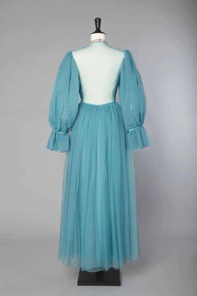 Robe en Cigaline bleue griffée "Madame Grès 1 rue de la Paix" – Image 4