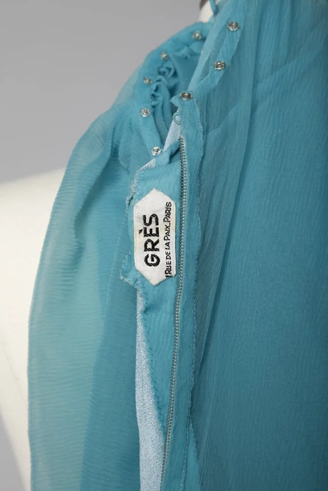 Robe en Cigaline bleue griffée "Madame Grès 1 rue de la Paix" – Image 6