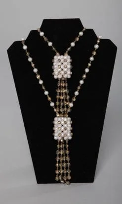 Collier double rang de perles blanc rosé et or