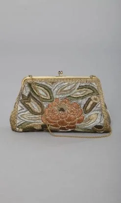 Sac brodé de motifs en fils métalliques de couleur vers 1930