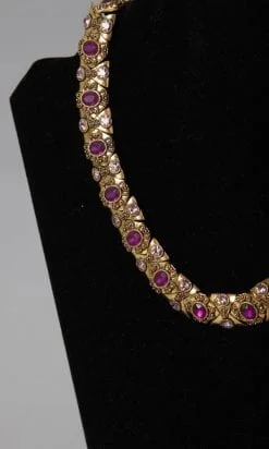 Alternative view of Collier ras de cou en métal doré et strass rose pâle et rose rubis incrustés