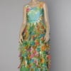 Robe longue 1970 en mousseline de soie imprimée à multi volants