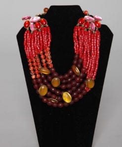 Collier Vintage Multi-rang En Perles De Verre - Tons Rose, Rouge, Bordeaux - Occasion