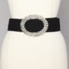 Ceinture 1970 noire et grosse boucle en métal argenté et strass