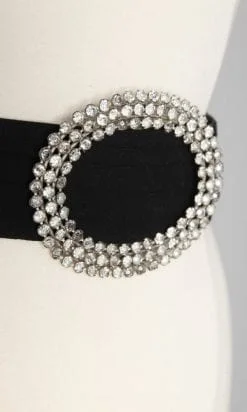 Alternative view of Ceinture 1970 noire et grosse boucle en métal argenté et strass