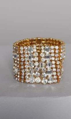 Alternative view of Bracelet manchette en métal doré et strass