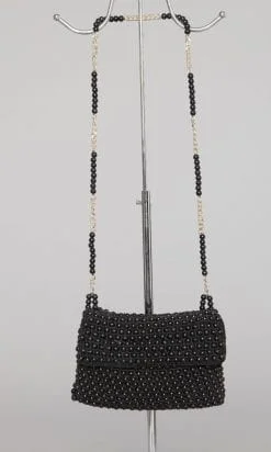 Sac 1970 en tricot noir perlé noir