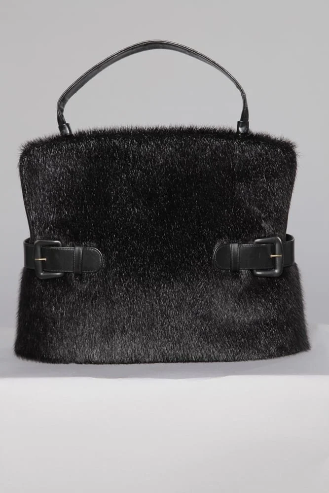 Sac 1950 en fourrure noire et pattes en cuir