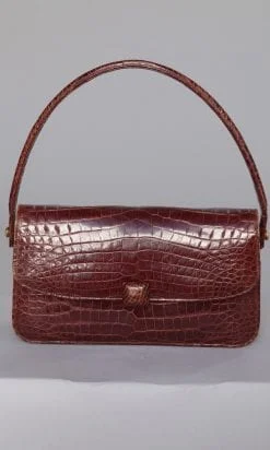 Sac 1950 en crocodile marron rouge