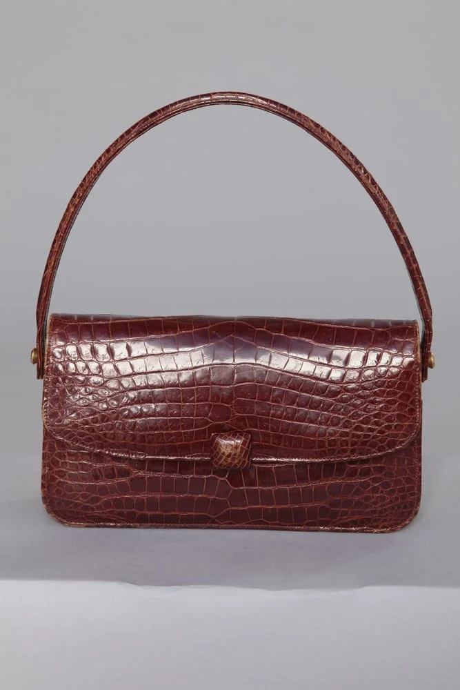 Sac 1950 en crocodile marron rouge
