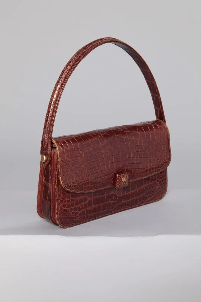 Sac 1950 en crocodile marron rouge – Image 2