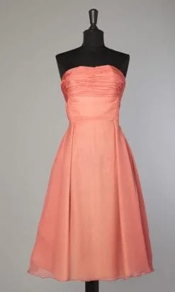 Robe 1950 de cocktail en mousseline et faille couleur corail