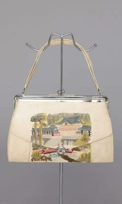 Sac 1940 en cuir ivoire avec un grand motif asiatique