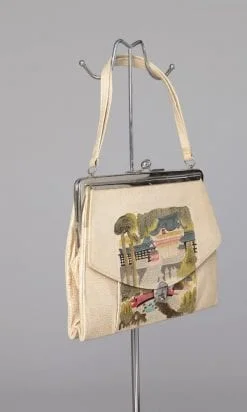 Alternative view of Sac 1940 en cuir ivoire avec un grand motif asiatique