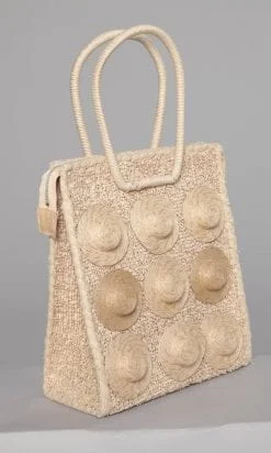 Alternative view of Sac en paille tissé avec petits chapeaux de paille en décor