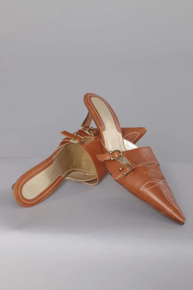 Paire de mules en cuir 1990 Testoni