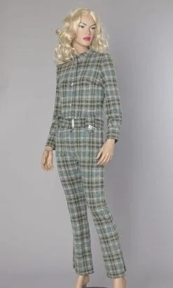 Combinaison pantalon en lainage à carreaux des années 1970