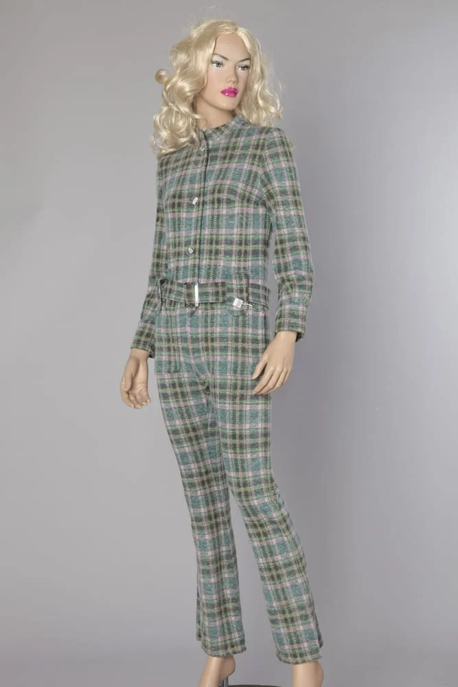 Combinaison pantalon en lainage à carreaux des années 1970