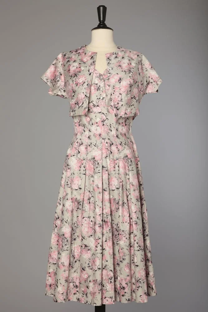 Robe 1950 en coton satiné rose et grise