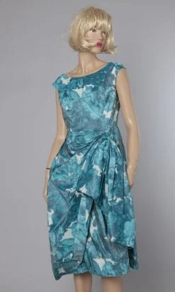 Robe de cocktail 1950 en faille de soie imprimé