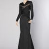 Robe longue en jersey de soie noire et organza