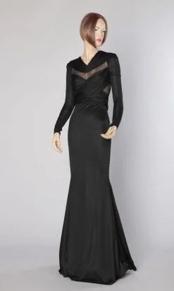 Robe longue en jersey de soie noire et organza