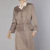 Tailleur robe 1940 en soie marron glacé brodé