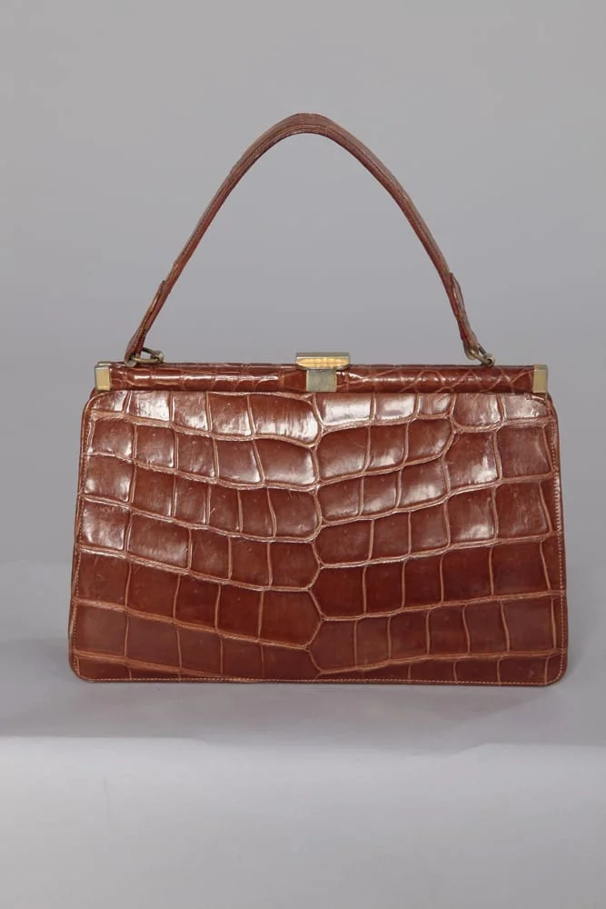 Sac en crocodile marron 1950