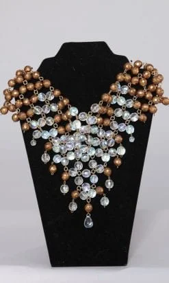 Collier en perles de verre transparentes irisées et marron