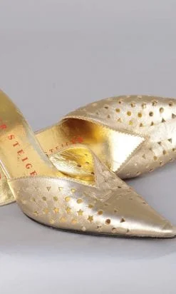 Paire de mules en cuir doré Walter Steiger