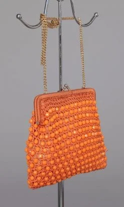 Alternative view of Sac 1970 au crochet perlé orange