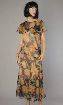 Robe longue en mousseline imprimée 1930