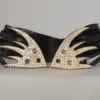 Ceinture 1980 en cuir noir, boucle en métal et strass