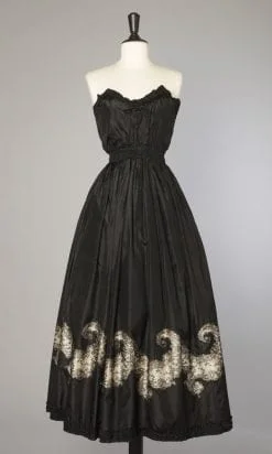 Robe bustier en faille de soie noire et dentelle