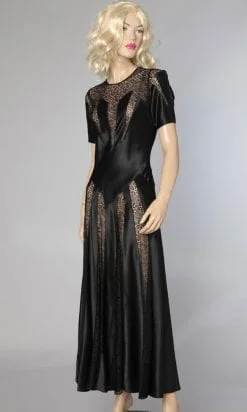 Robe longue 1930 en satin et dentelle noire