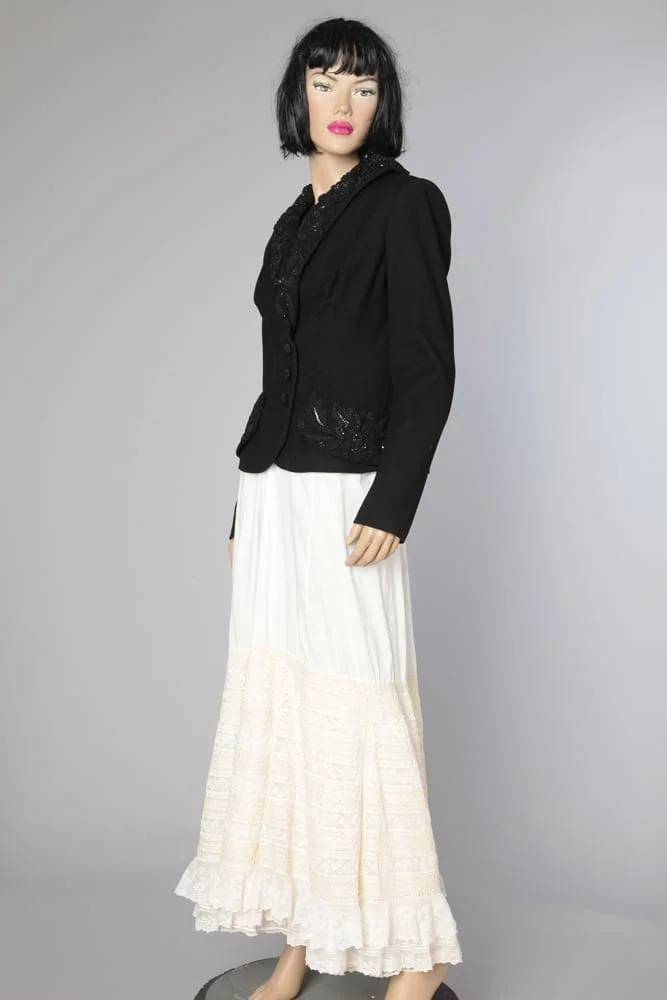 Veste en drap de laine noire brodé de pailletes et cordonnet – Image 5