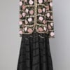 Veste noire brodée de motifs de fleurs en perles 1980