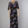 Robe 1930 du soir en crêpe noir imprimée de fleurs