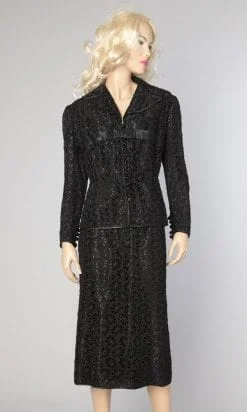 Tailleur 1950 en broderie anglaise noir