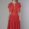 Robe et boléro 1950 en dentelle rouge corail