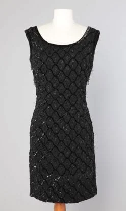 Robe en crêpe noire 1960 perlée