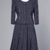 Tailleur 1960 en lainage rayé marine et blanc griffé Jean Patou