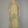 Robe 1930 en mousseline de soie verte imprimée de fleurs