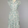 Robe 1950 en coton imprimé gris claire et turquoise