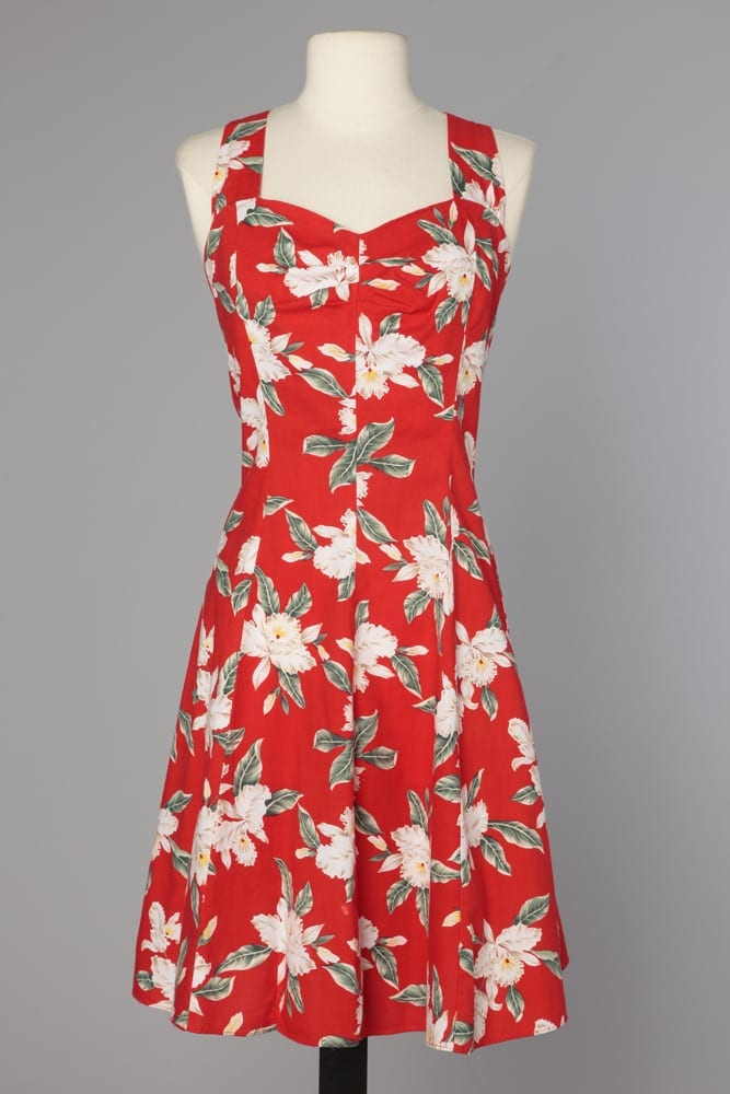 Robe 1960 en coton rouge impriméé