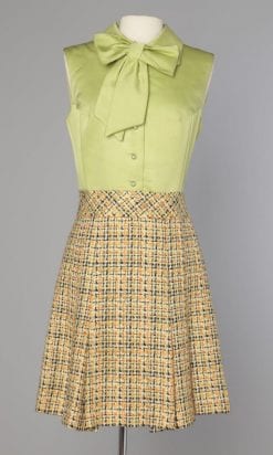 Robe 1960 en satin vert et lainage écossais