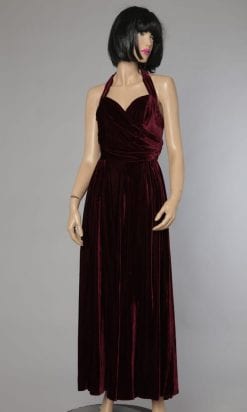 Robe longue 1930 en velours de soie bordeaux